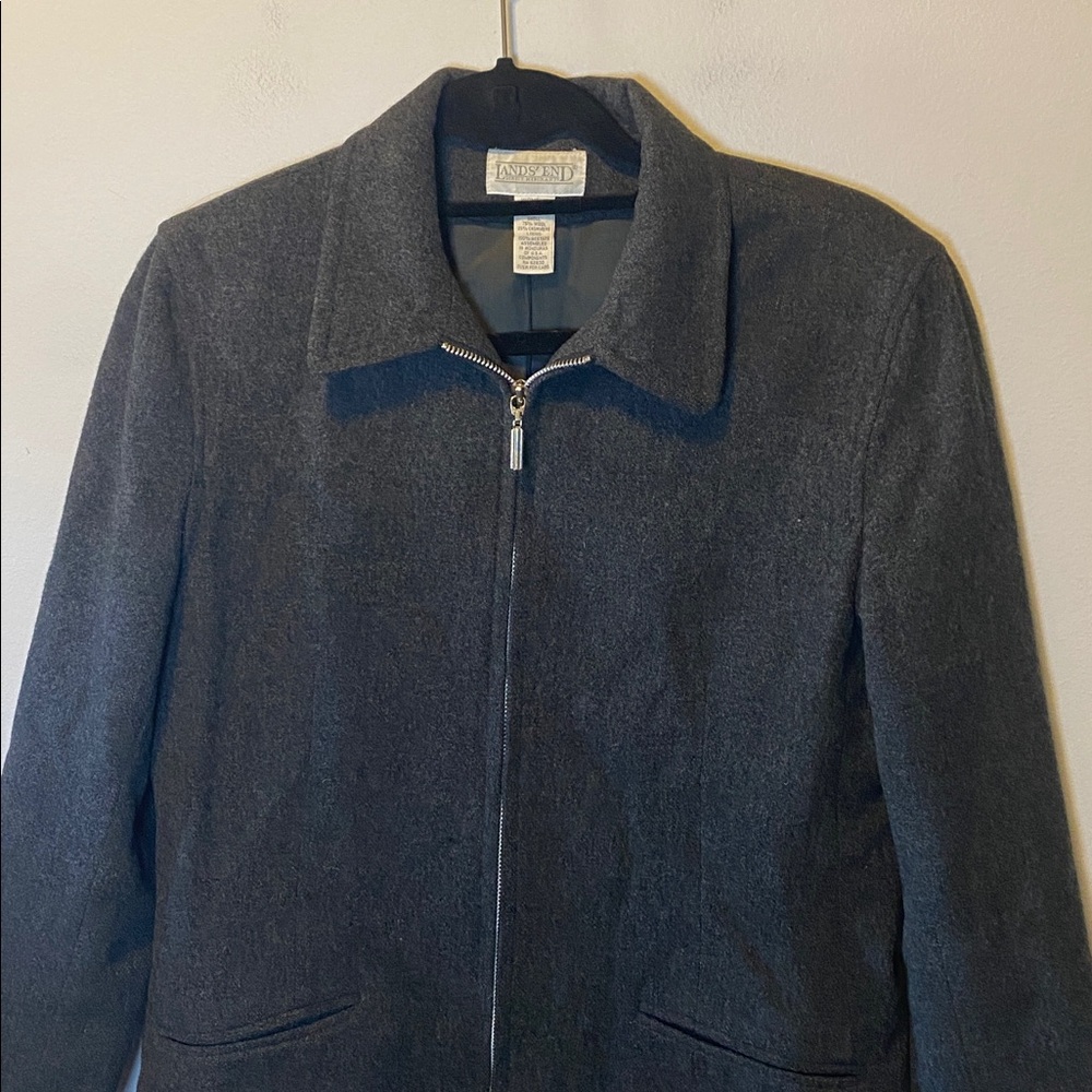 Lands End Vintage Jacket Women’s 6 Gray Wool Cashmere Blend Full Zip Collared - Picture 3 of 13